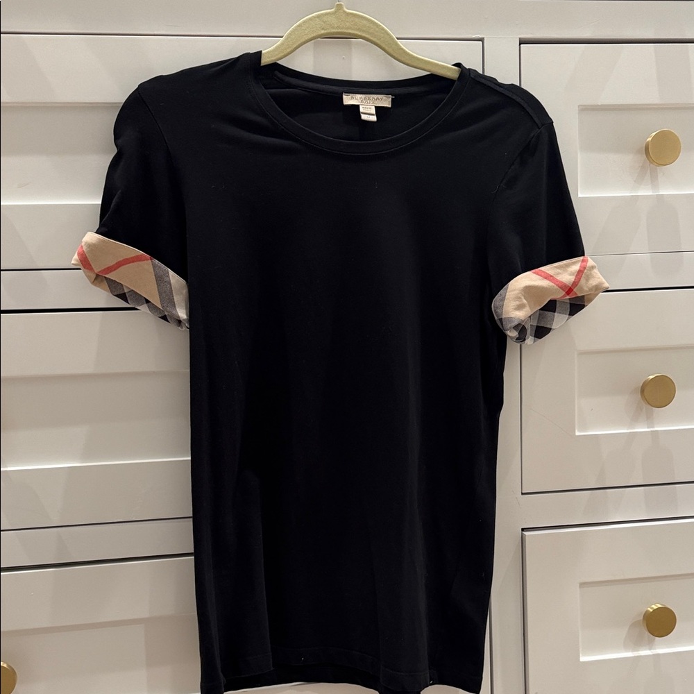 Burberry Brit Black T-Shirt with Plaid Cuffs